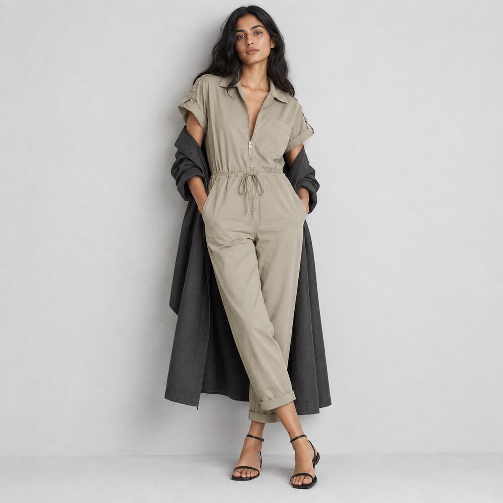 Pistola Jordan Utility Jumpsuit Womens XS Khaki/Pistachio Full Zip Short Sleeve